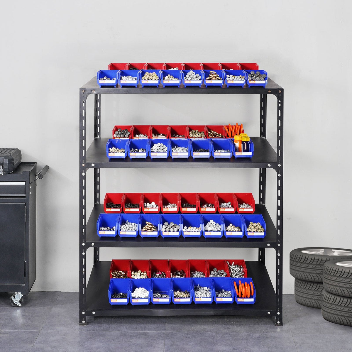 Plastic Storage Bin,Hanging Stackable Storage Organizer Bin, Blue Red, 24-Pack, Heavy Duty Stacking Containers For Closet, Kitchen, Office, Or Pantry Organization