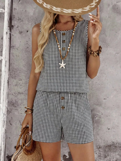 Gingham Sleeveless Top & Shorts Set