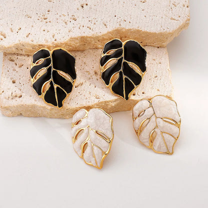 Stainless Steel Leaf Stud Earrings