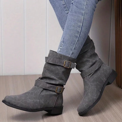 Mid-Calf Buckle Strap Boots