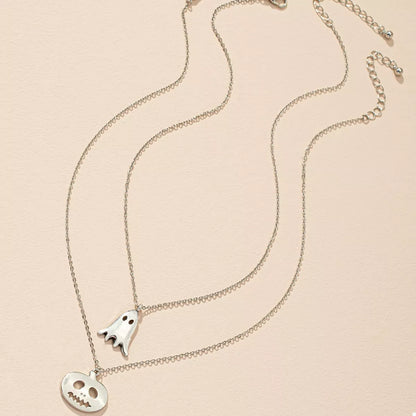 2 Piece Halloween Ghost & Pumpkin Pendant Necklace