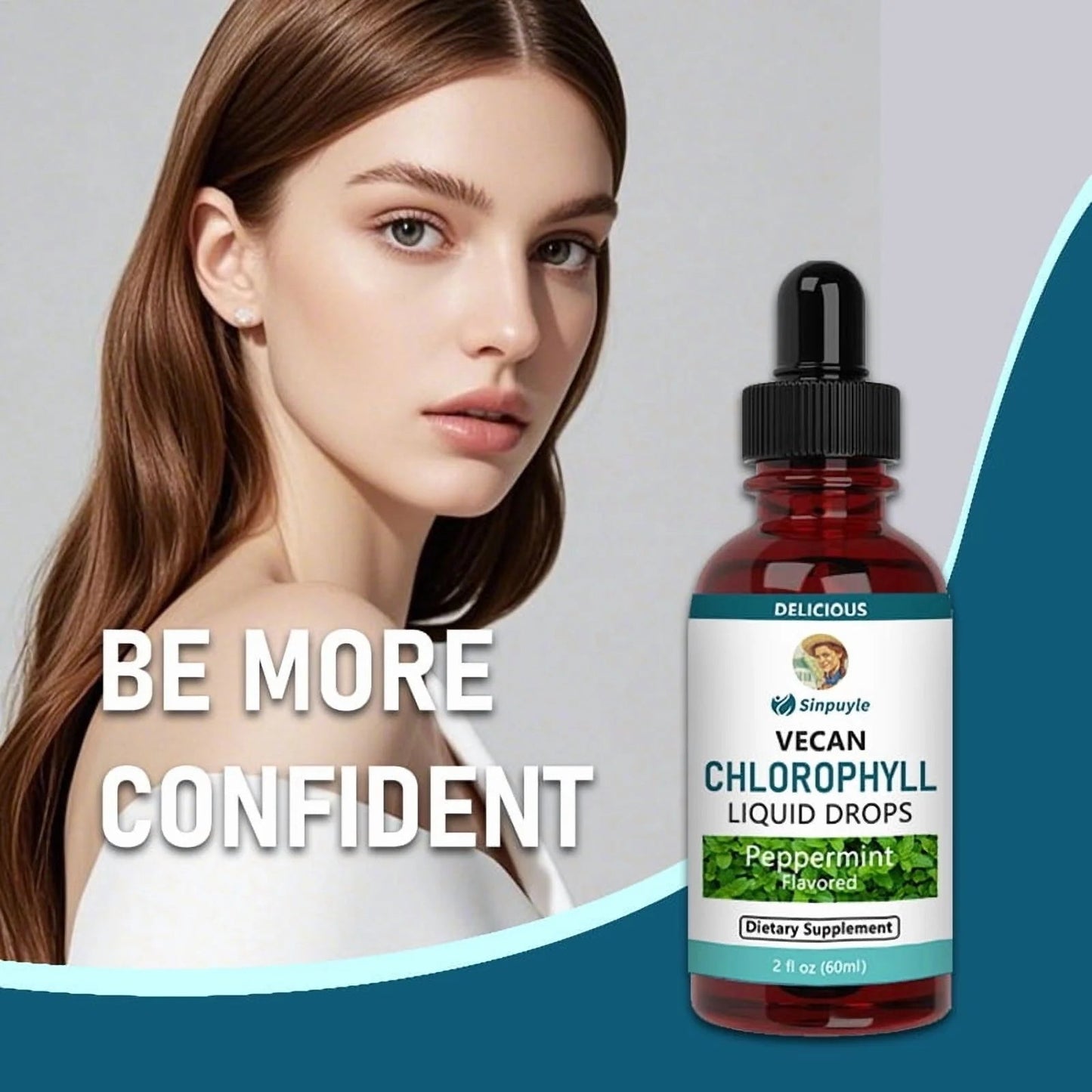 Vegan Chlorophyll Liquid Drops, Peppermint Flavored, Supports Detox And Fresh Breath, 60ml