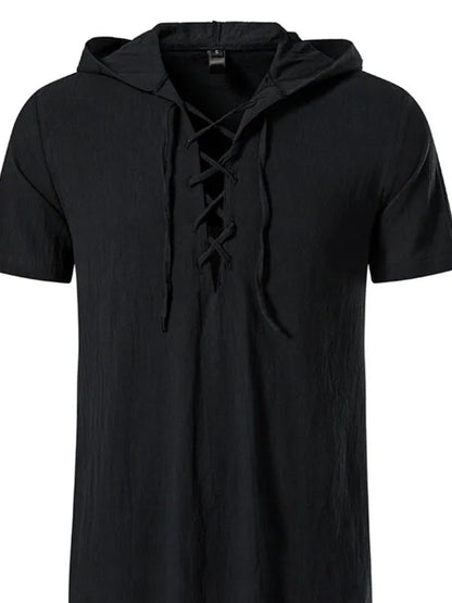 Men's Casual Lace-Up Hooded Top