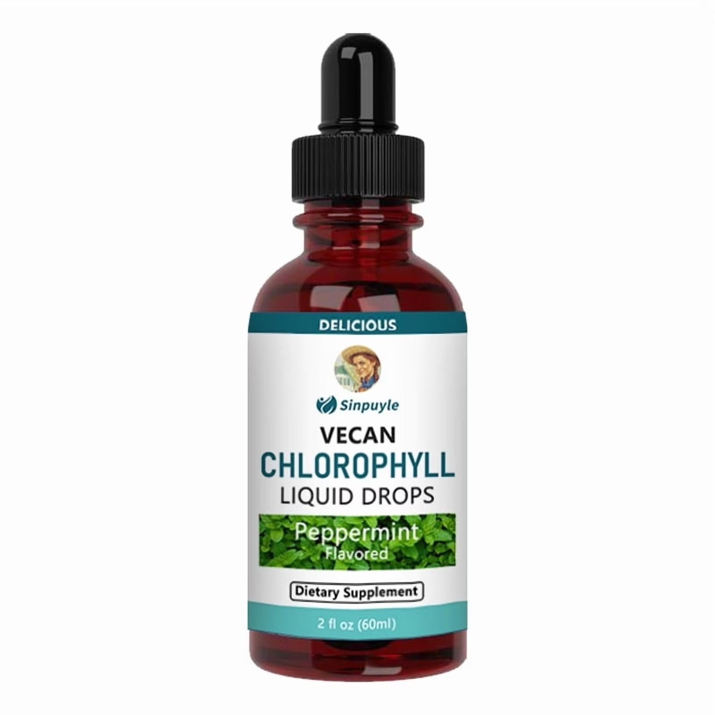 Vegan Chlorophyll Liquid Drops, Peppermint Flavored, Supports Detox And Fresh Breath, 60ml