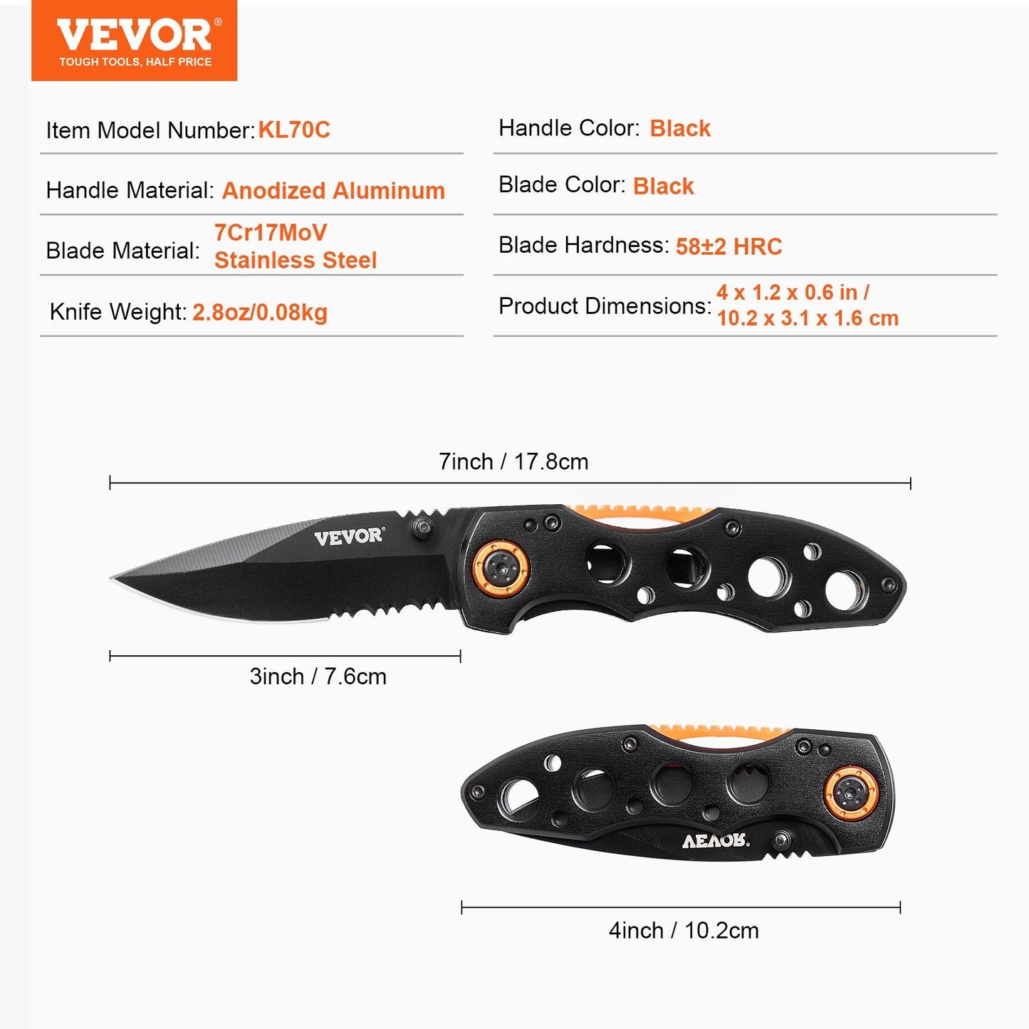 Folding Pocket Knife Mov Blade Aluminum Handle Sharp