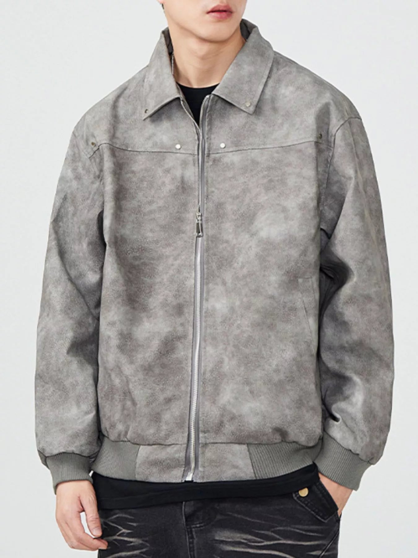 Men's Plus Size Long Sleeve Zip-Up Jacket