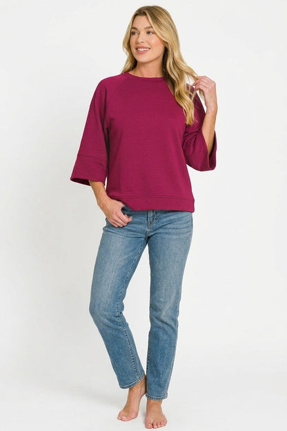 Zenana Scuba 3/4 Sleeve Pullover