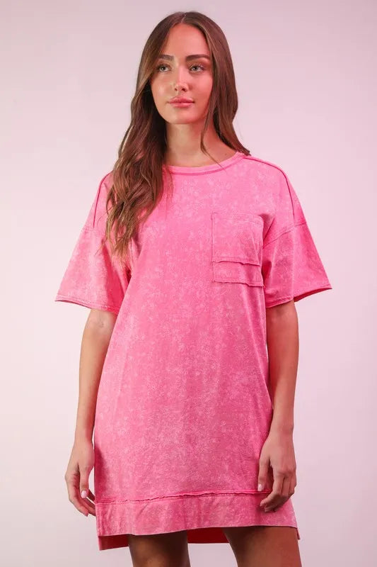 VERY J Plus Size Mineral Washed Knit Shift Mini Dress