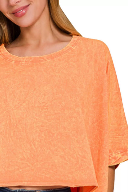 Zenana Premium Cotton Crinkle Wash Oversized T-Shirt