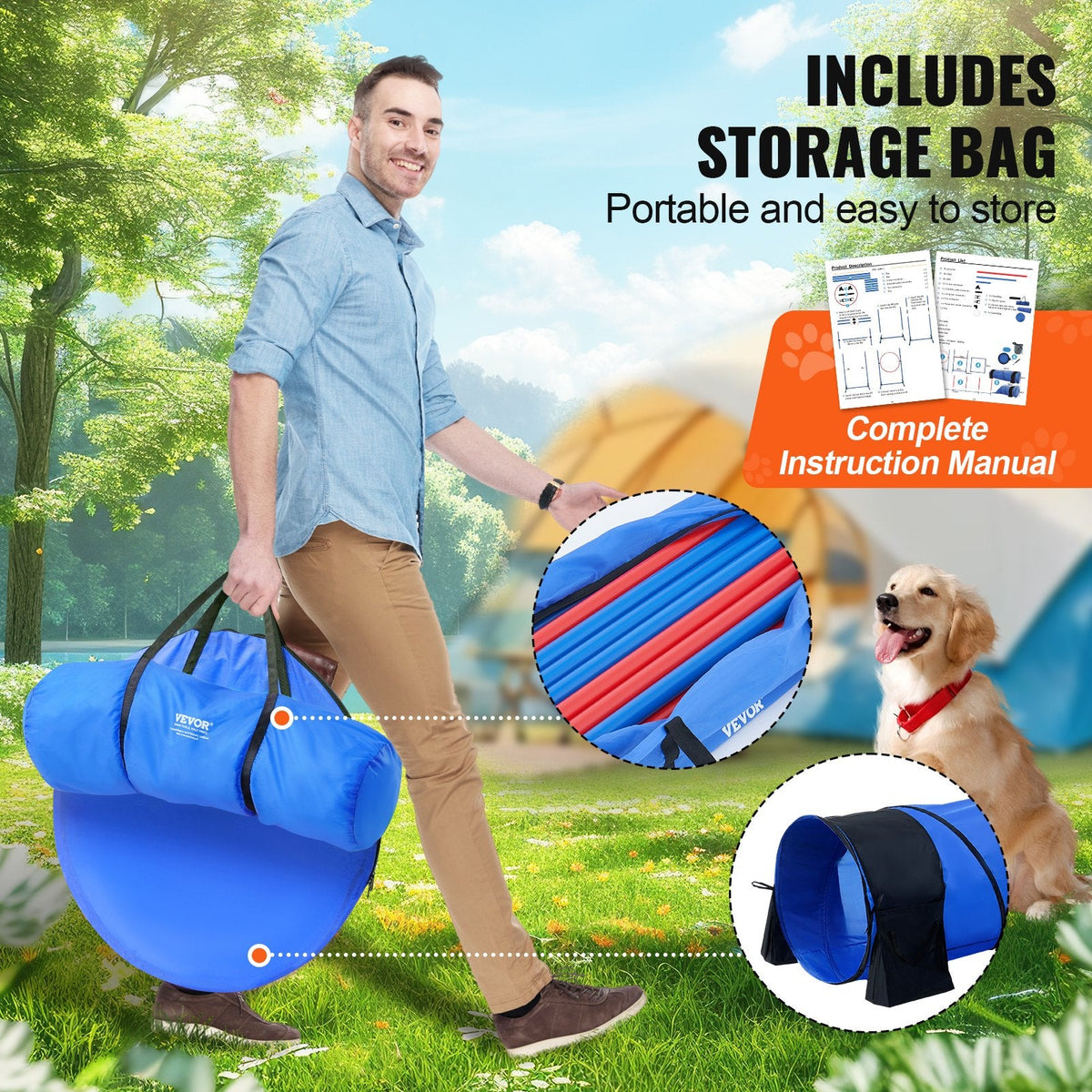 Dog Agility Training Equipment 7 PCS Set W/ Hurdles 2 Tunnels Jump Ring