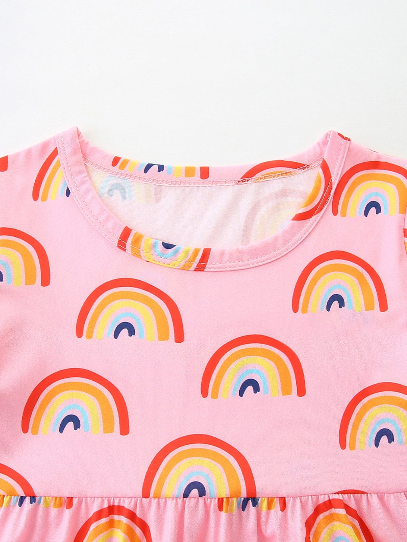 Children's Rainbow Print Short Sleeve Casual Dress