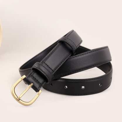 Skinny Leather Belt with Golden Buckle