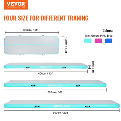 Gymnastics Air Mat, 4 Inch Thickness Inflatable Gymnastics Tumbling Mat, Tumble Track With Electric Pump, Training Mats For Home Use/Gym/Yoga/Cheerleading/Beach/Park/Water, 10 Ft, Mint Green