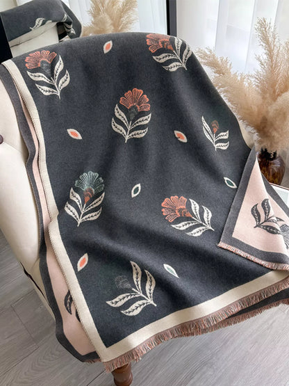 Printed Raw Hem Shawl