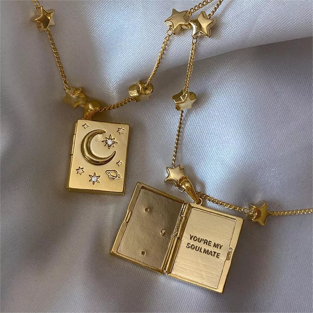 18K Gold-Plated Star Moon Zircon Lock Necklace