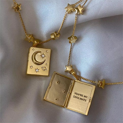 18K Gold-Plated Star Moon Zircon Lock Necklace