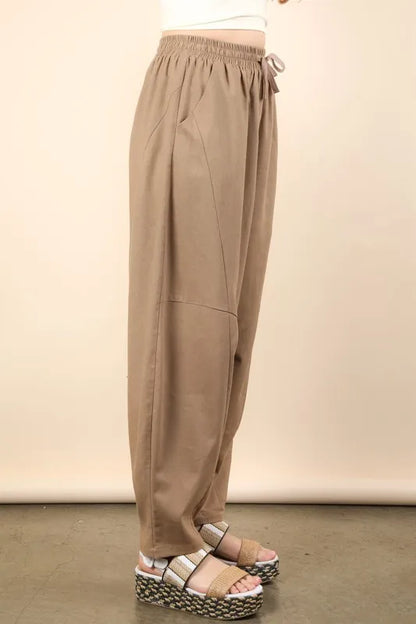 VERY J Solid Barrel Comfy Woven Pants