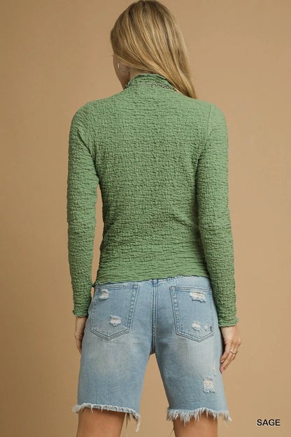 Umgee Textured Crinkle Knit Long Sleeve Top