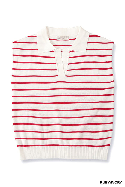 Zenana Viscose Striped Collared Sweater Vest
