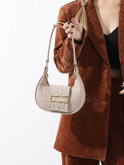 Crocodile Embossed Flap Shoulder Bag