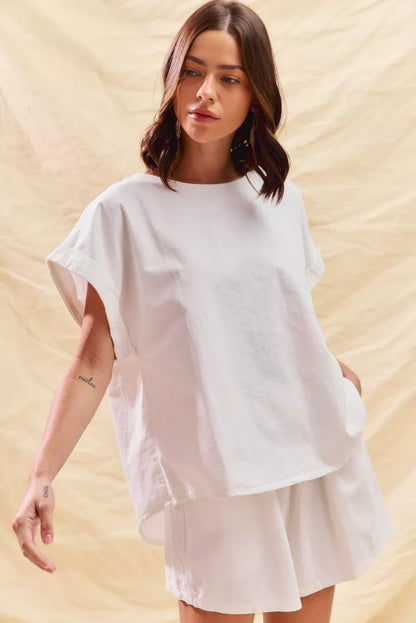 SO ME Round Neck Short Sleeve Top and Shorts Set
