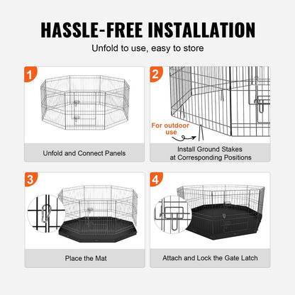 Dog Playpen, 8 Panels Foldable Metal Dog Exercise Pen With Bottom Pad, 24' H Pet Fence Puppy Crate Kennel With Ground Stakes, Indoor Outdoor Dog Pen For Small Medium Pets, For Camping, Yard