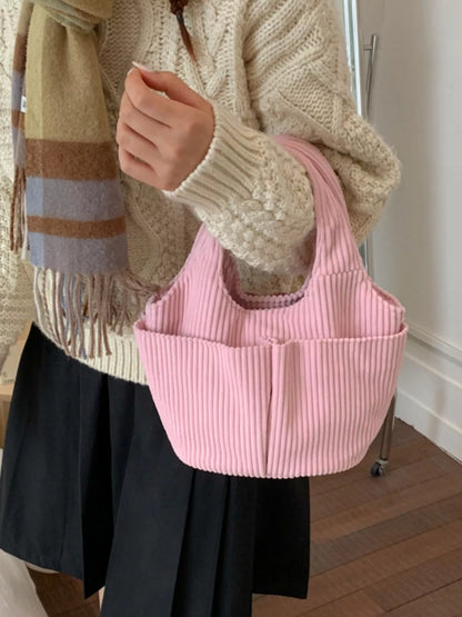 Corduroy Solid Color Handbag