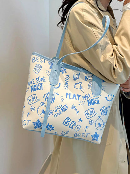 Graffiti Print Casual Tote Bag