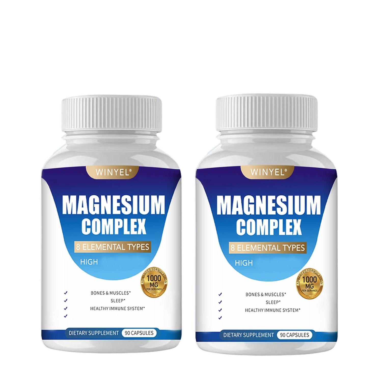 MAGNESIUM COMPLEX Wellness Capsules With Malate & Glycinate And 8 ELEMENTAL MAGNESIUM, Supports Health 90 Capsules, Dietary Supplement.