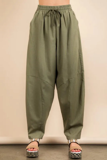 VERY J Solid Barrel Comfy Woven Pants