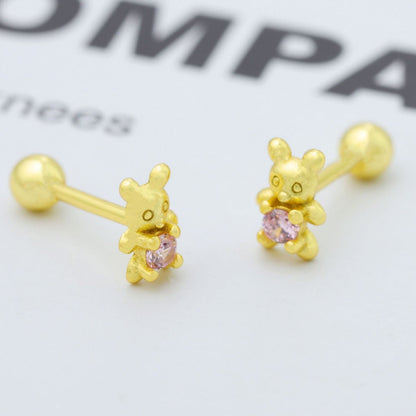 925 Sterling Silver Bear Stud Earrings
