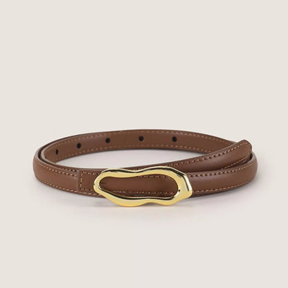 Cowhide Leather Belt with Abstract Gold Buckle