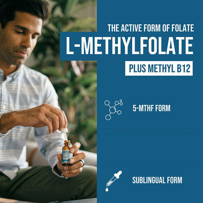 5-MTHF L-Methylfolate Liquid Drops 15mg Active Folate With Methyl B12-1000mcg Supports Folate Levels Energy, 60ml
