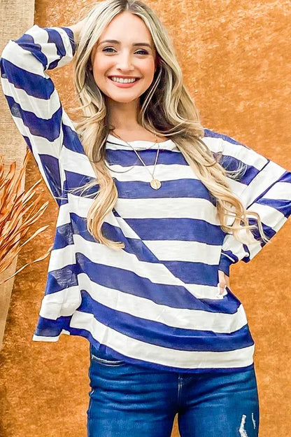 And The Why Stripe Twist Back Loose Top