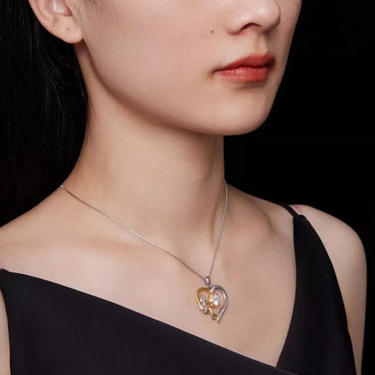 1 Carat Two Tone Heart-Shaped Pendant Necklace