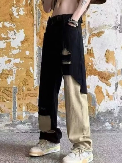 Men's Plus Size Two-Tone Ripped Wide Leg Jeans