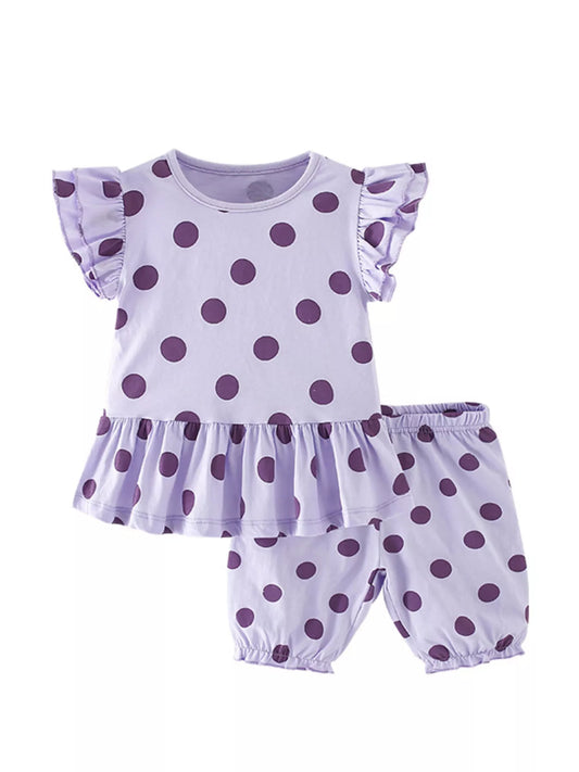 Children's Polka Dot Ruffle Sleeve Top & Shorts Set