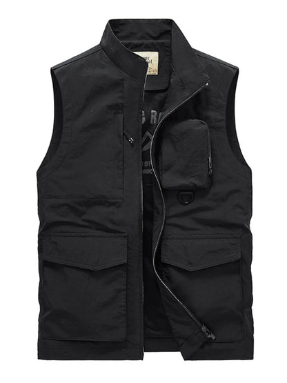 Men's Plus Size Multi-Pocket Zip Up Vest