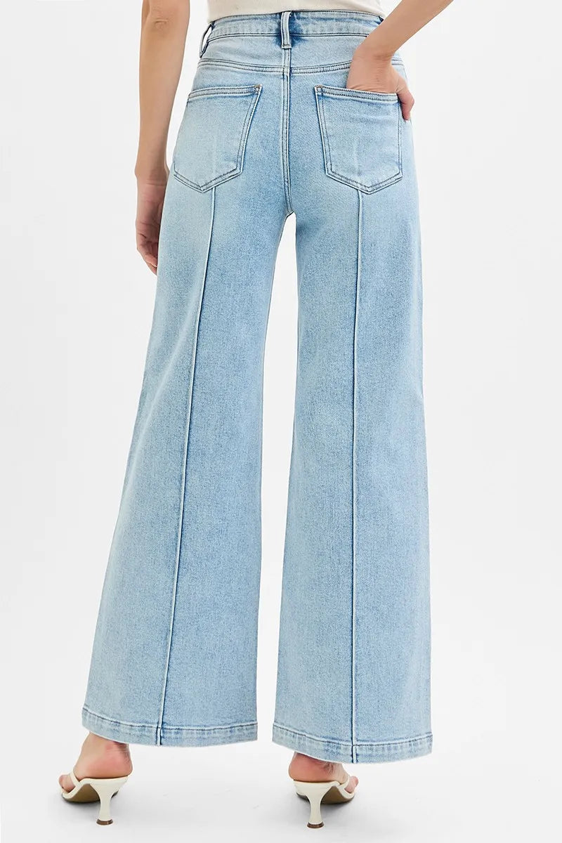 RISEN Full Size High Waist Wide Leg Pintuck Detailed Plus Size