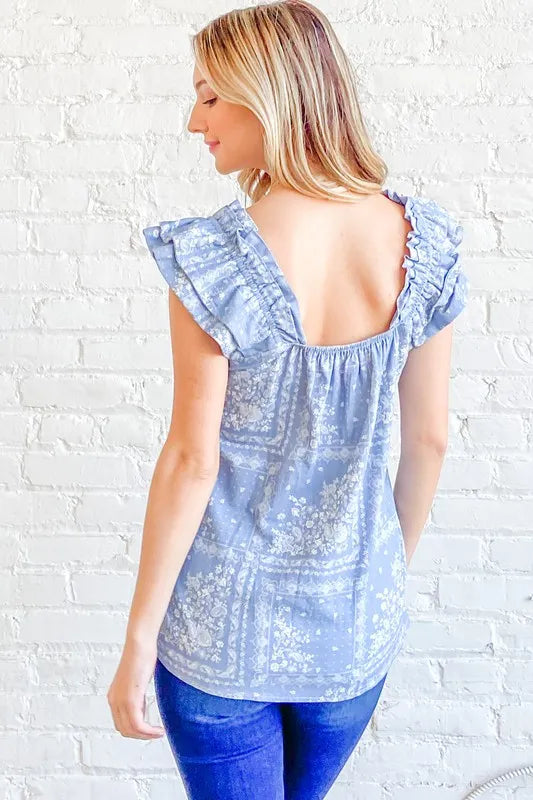 And The Why Boho Print Ruffle Baby Doll Tank Top