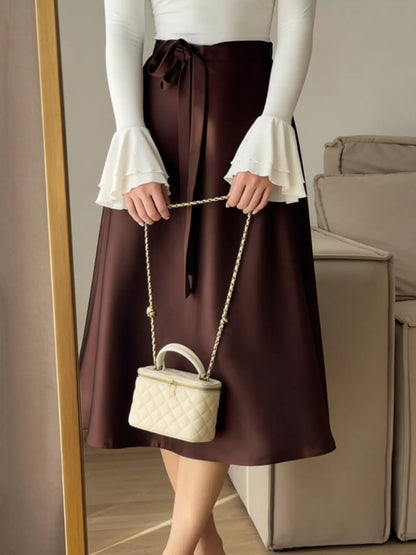 Satin A-Line Midi Skirt