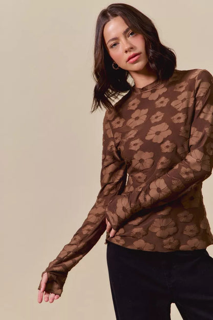 SO ME Stretched Jacquard Casual Tops with Thumb Opening