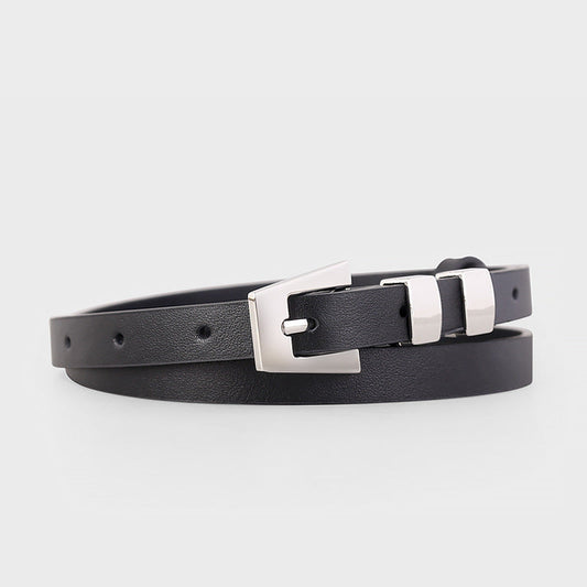 Skinny Leather Belt with Silver Buckle