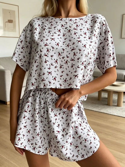 Floral Print Relaxed Fit Top and Shorts Lounge Set