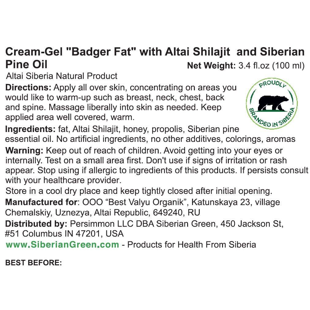 Badger Fat Cream-Gel with Altai Shilajit & Siberian Pine | 100ml