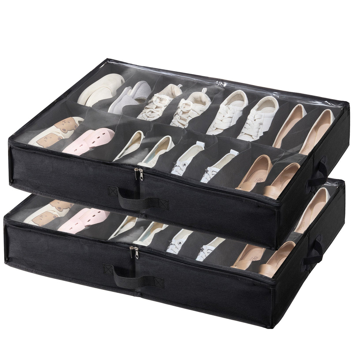 Vevor Sturdy Under Bed Shoe Storage Organizer, Set Of 2, 32 Compartments, Underbed Shoes Closet Storage Solution With Clear Window, Breathable,
