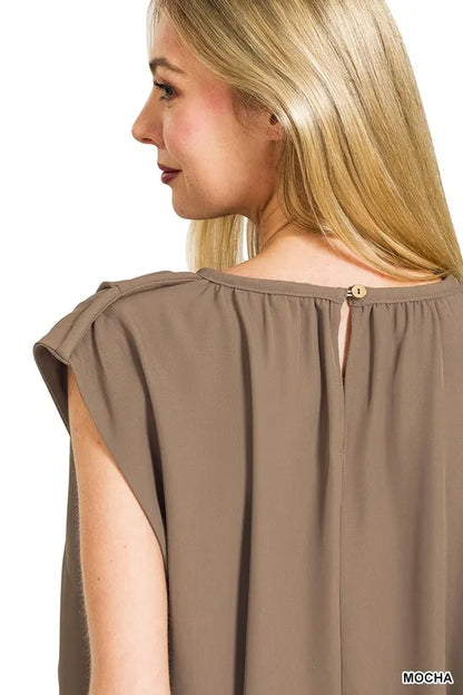 Zenana Woven Drawstring Tie Side Sleeveless Top