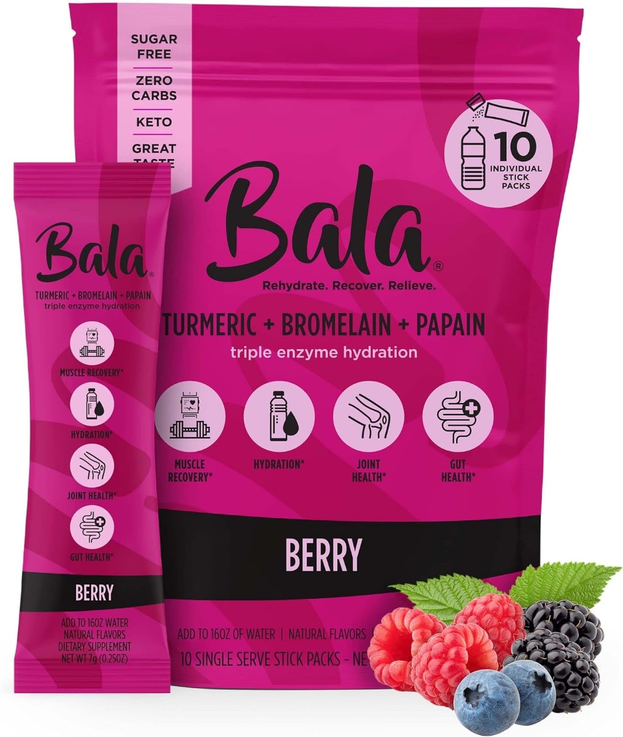 Bala Electrolyte Berry Hydration Sticks, Pack of 8
