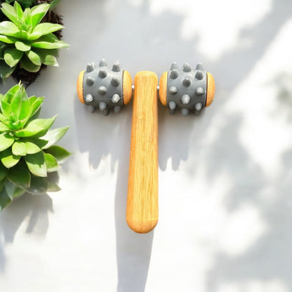 Bamboo Body Massage Tool with Silicone Rolling Head