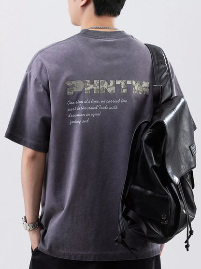 Men's Plus Size Letter Back Round Neck T-Shirt